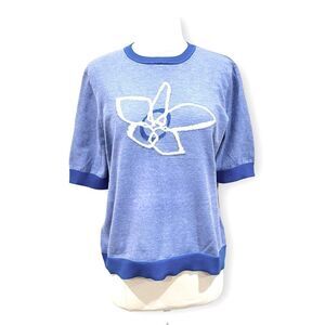 Daily Thread Heather Blue Floral Short Sleeve Sweater NWT Size Large